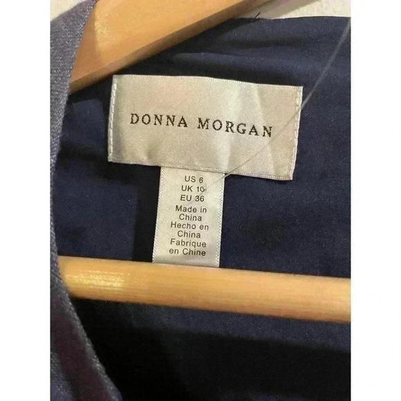 Donna Morgan Linen Mini Dress 6 Fit & Flare Navy Denim Keyhole Sheath Sleeveless - Picture 2 of 9